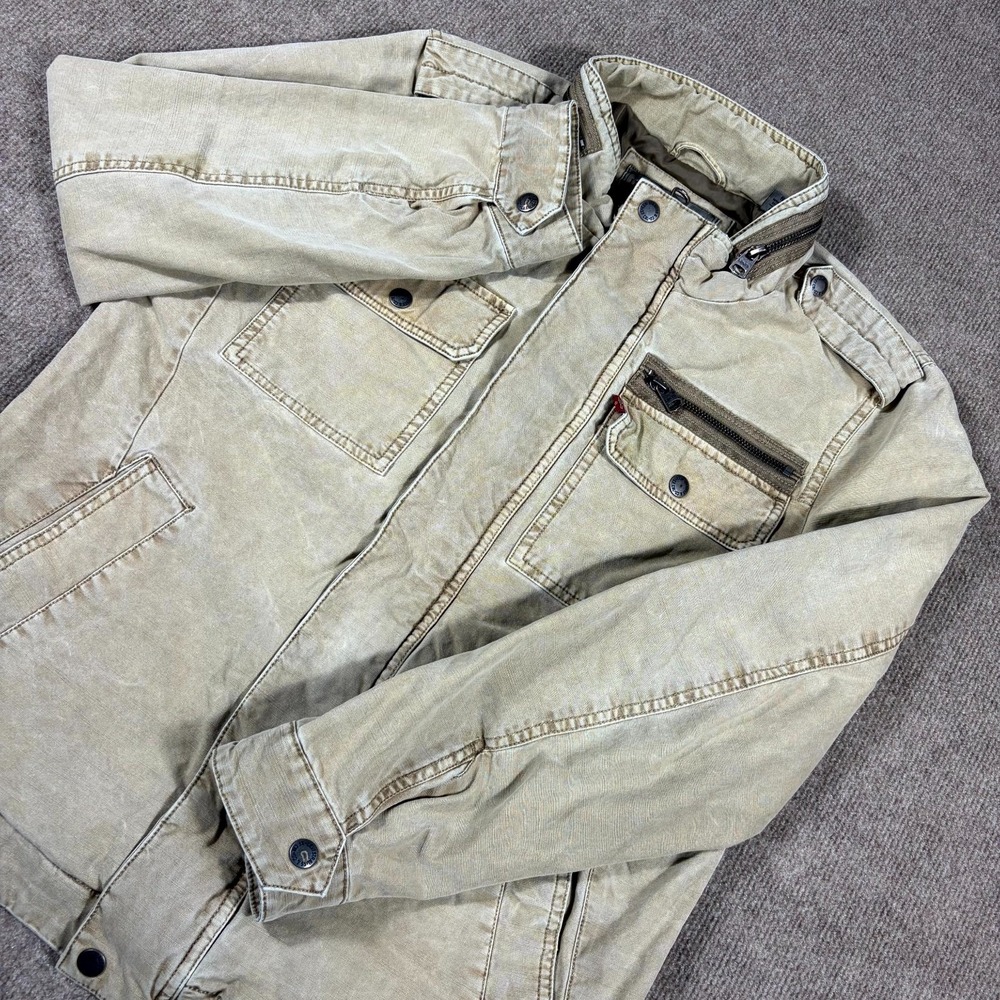 Levi's Military Jacket Mens Small Beige Cotton Canvas Workwear Utility Pockets